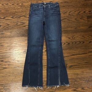 PAIGE Dark Wash Split-Hem High Rise Laurel Canyon Flare Jeans